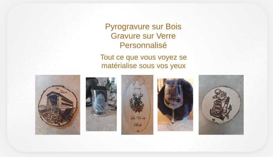 Pyrogravure sur bois & Gravure sur verre