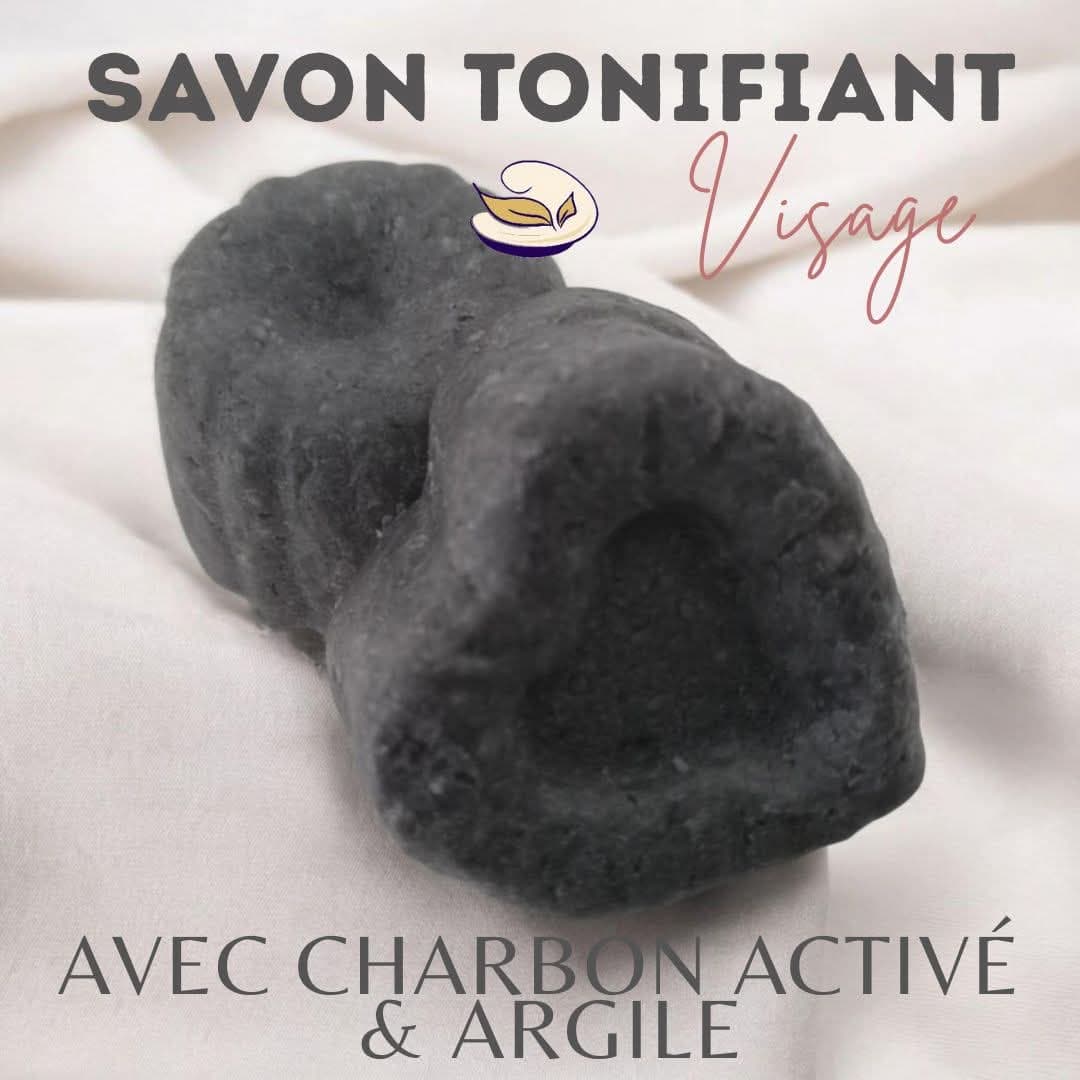 Savon tonifiant visage charbon & argile à la lavande